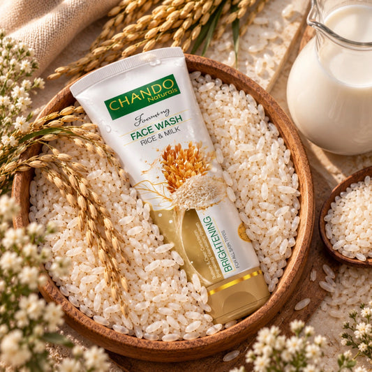 Chando Rice & Milk Brightening Face Wash with rice and milk ingredients for radiant skin
