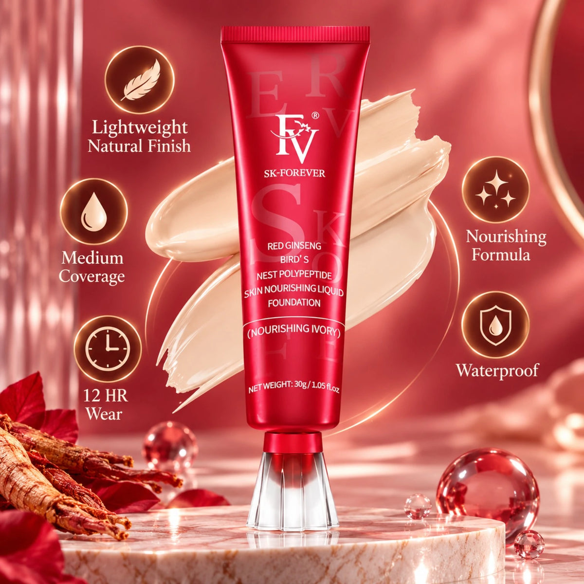 FV Liquid Foundation 30g benefits with lightweight texture, full buildable coverage and matte finish