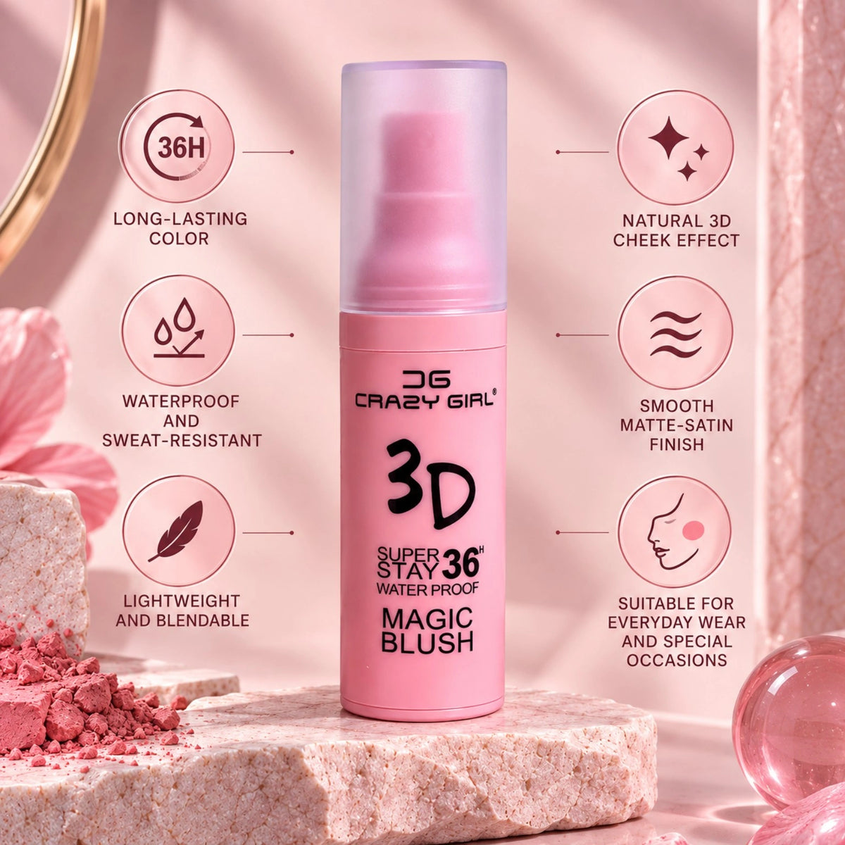 Crazy Girl 36H Magic Waterproof Blush benefits and features