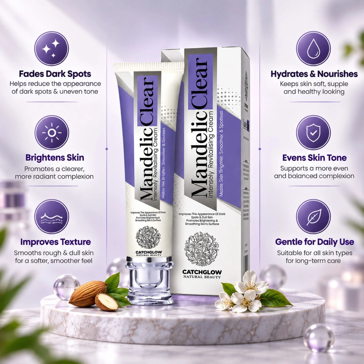 Mandelic Clear cream benefits for dark spots, brighter-looking skin and smoother texture