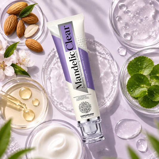 Mandelic Clear cream with a premium skincare setting featuring nourishing ingredients
