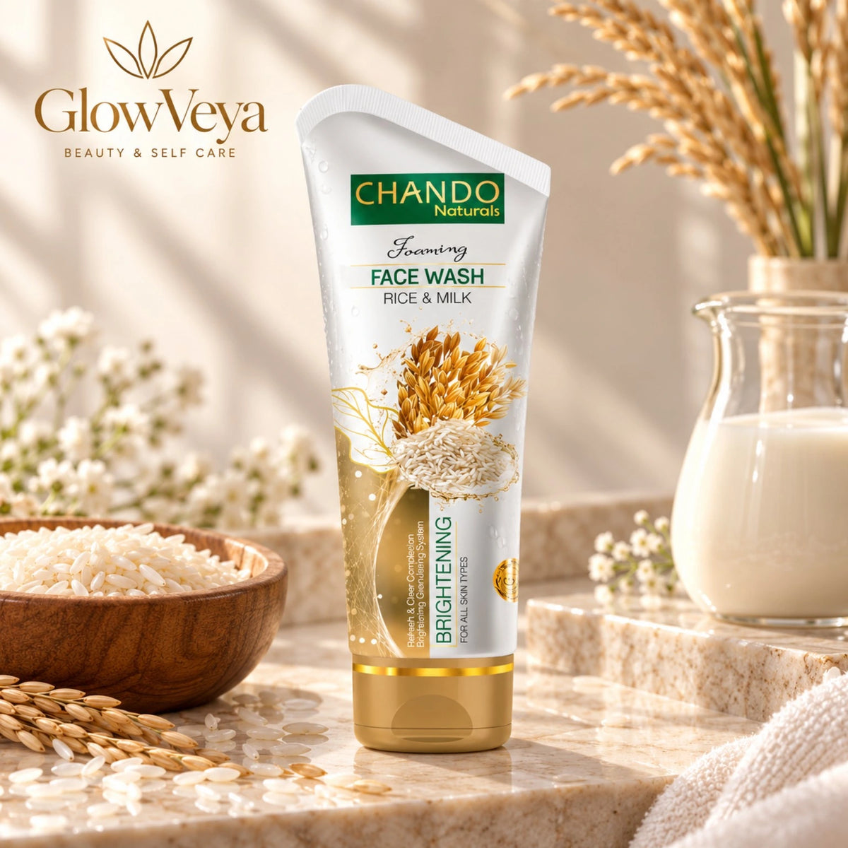 Chando Rice & Milk Brightening Face Wash 100ml with rice extract and milk protein