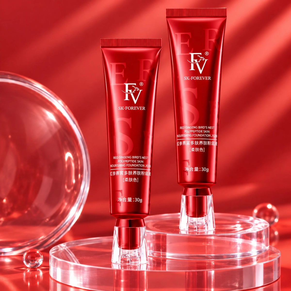 FV Liquid Foundation 30g premium red tube luxury studio product shot