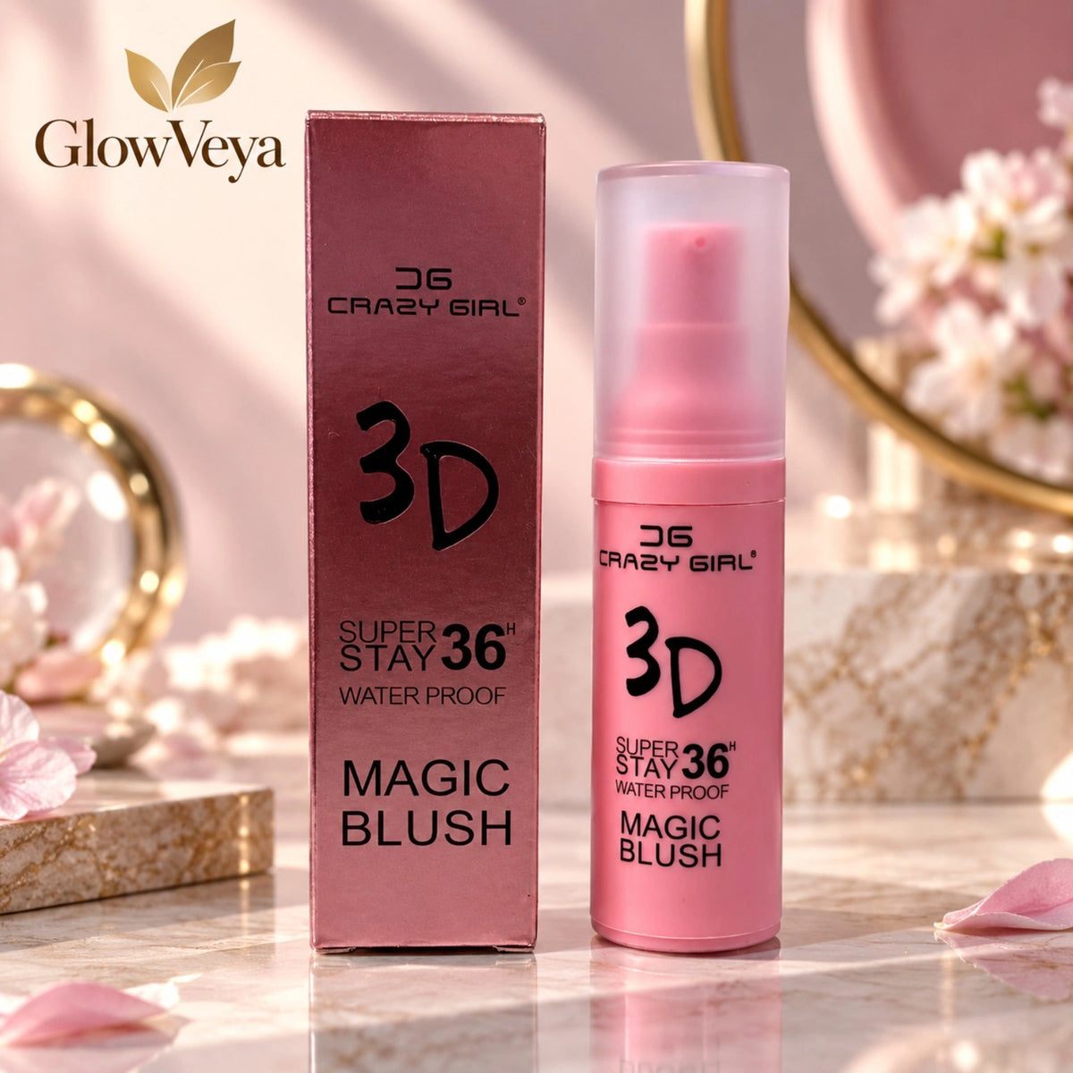 Crazy Girl 36H Magic Waterproof Blush in pink packaging with 3D long-lasting cheek color