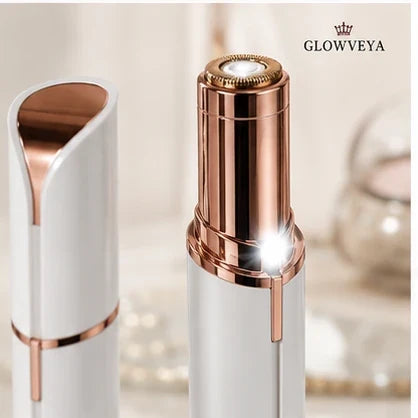 GlowVeya electric eyebrow trimmer rose gold detail close-up