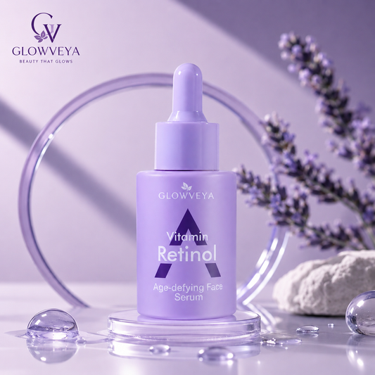 GlowVeya ESTELIN Vitamin Retinol Age-Defying Face Serum 30ml in a premium lavender skincare setting