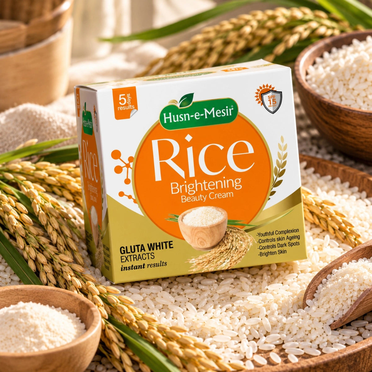 Husn-e-Mesir Rice Brightening Beauty Cream with rice and rice extract ingredients