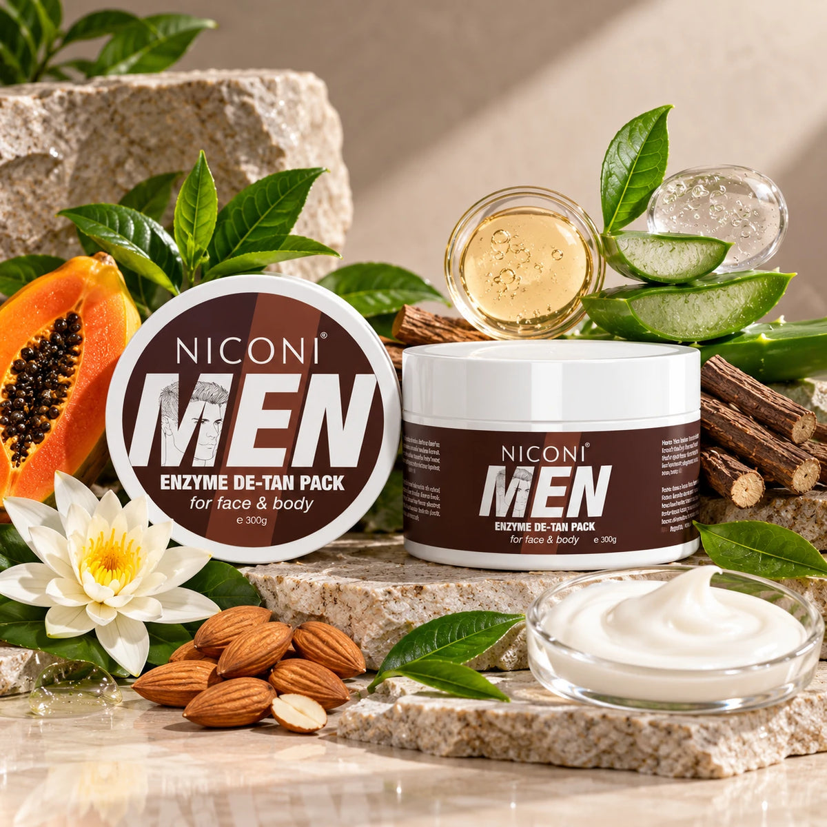 NICONI Men Enzyme De-Tan Pack 300g skincare ingredients and botanical extracts