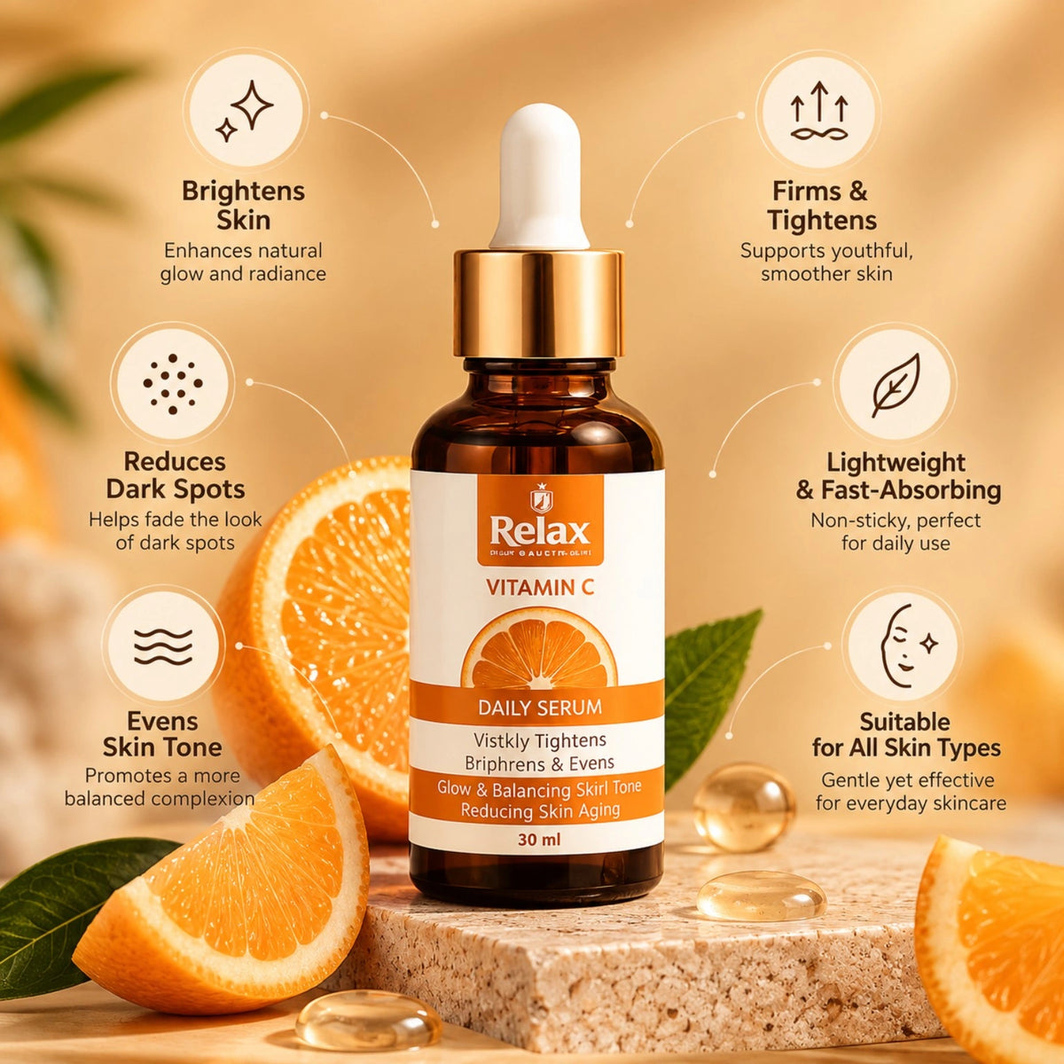Relax Vitamin C Daily Serum 30ml benefits for brighter, smoother and more even-looking skin