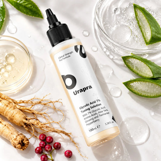 Urapra Glycolic Acid 7% Toner 100ml with aloe vera, ginseng and Tasmanian pepperberry
