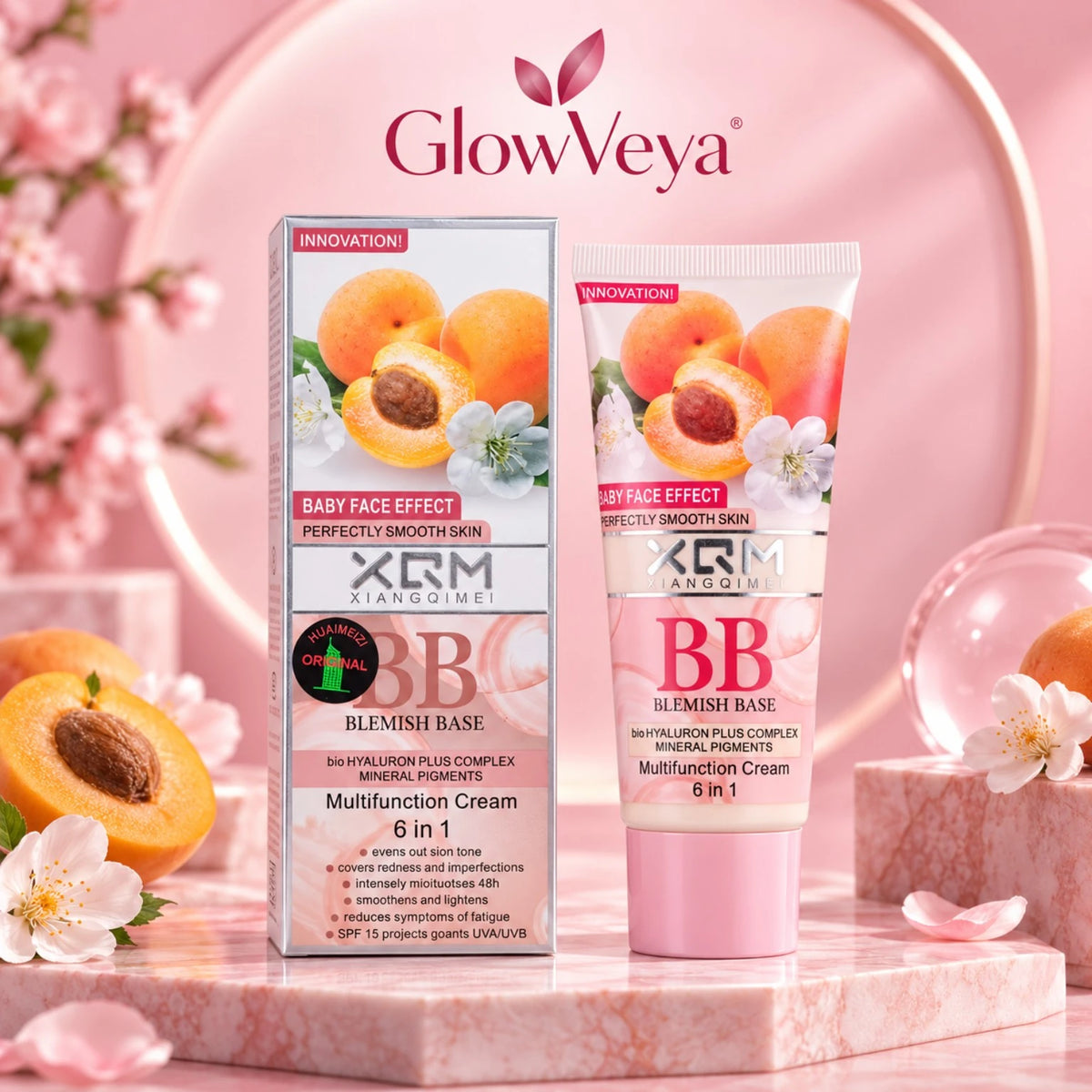 XQM BB Blemish Apricot Base Cream 65ml 6-in-1 multifunction BB cream